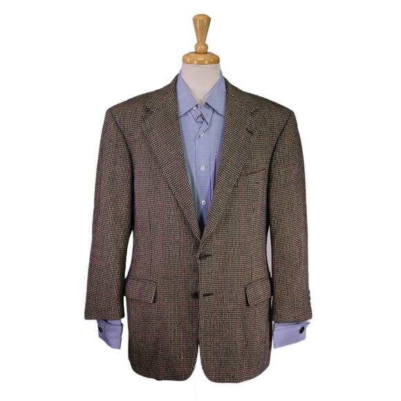 Polo Ralph Lauren Black Tan Red Woven Windowpane Wool Sportcoat Blazer 42S